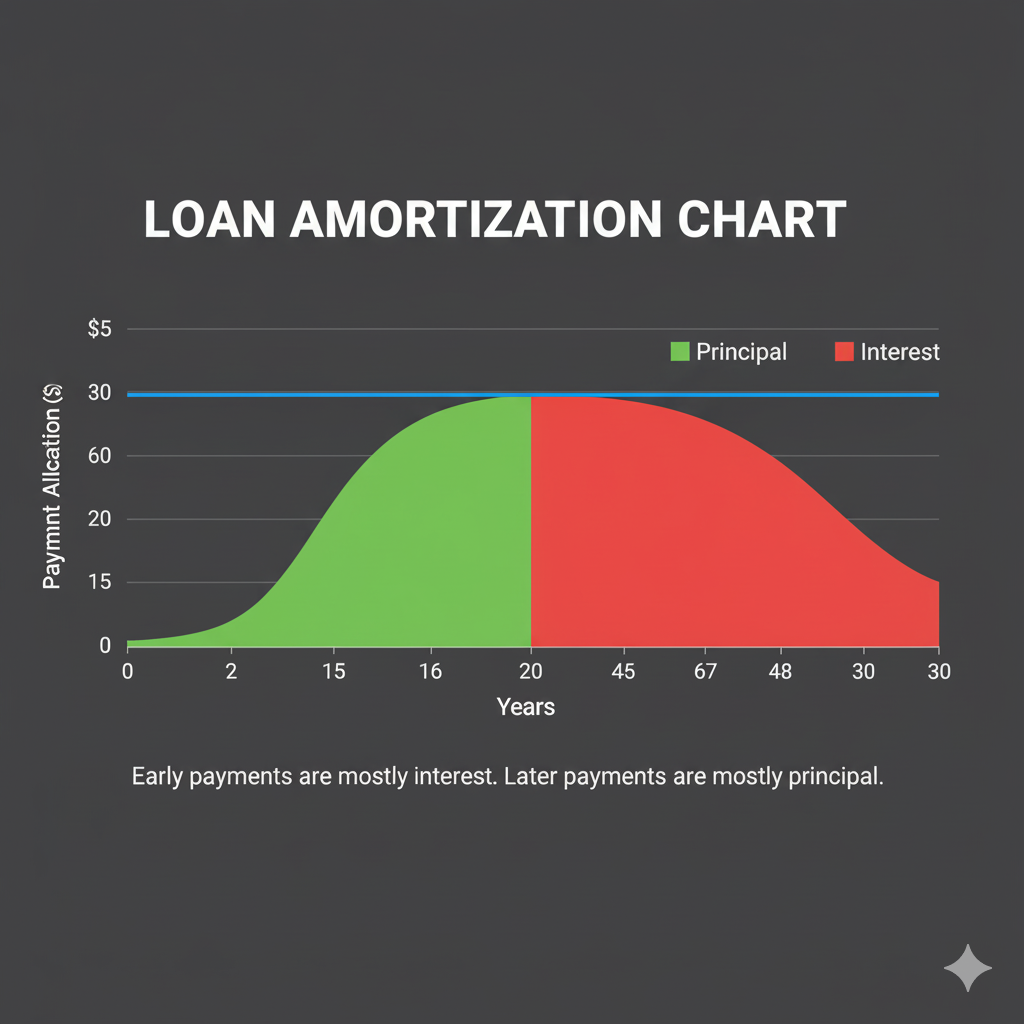 amortization chart showing the principal and interest portions of payments over time